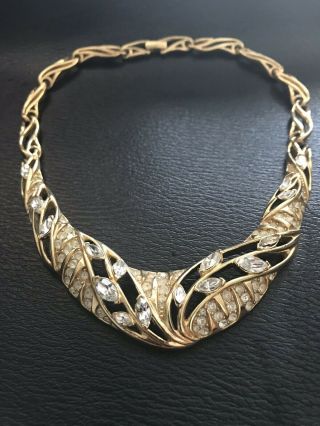 Vintage Gold Tone Clear Rhinestone Necklace By Trifari