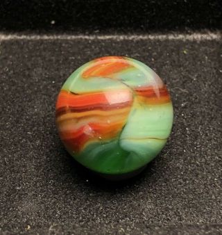 Awesome Red Orange & Green Translucent Base Peltier Vintage Marbles 5/8 " Nm