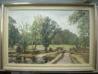 Old Vintage Oil Painting Aldenham Country Park Hertfordshire By M Dixon Fine