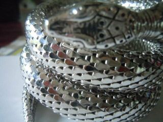 Vintage Unsigned Whiting And Davis 3 Coil Silver Mesh Snake Bracelet