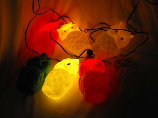 Vintage Retro NOMA Owl Party Lites String 7 Camping Rv Patio Blow Mold Lights 3