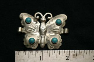 VINTAGE NATIVE AMERICAN SILVER TURQUOISE BUTTERFLY BOLO TIE 3