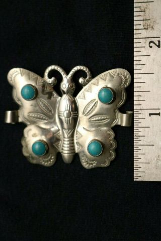 VINTAGE NATIVE AMERICAN SILVER TURQUOISE BUTTERFLY BOLO TIE 4