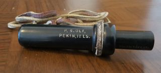 Vintage P.  S.  Olt D - 2 Round Hole Duck Call With Leather Lanyard