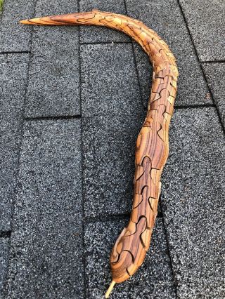 Vintage 1994 Hand Carved 26” Signed Wooden Snake Jointed Awesome