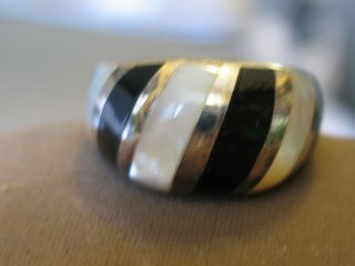 VTG STERLING SILVER ONYX MOP INLAID SIGNED K THAI Size 7 3/4 GORGEOUS RING 8.  5g 2