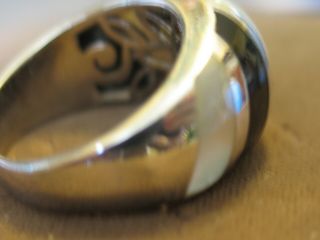 VTG STERLING SILVER ONYX MOP INLAID SIGNED K THAI Size 7 3/4 GORGEOUS RING 8.  5g 4