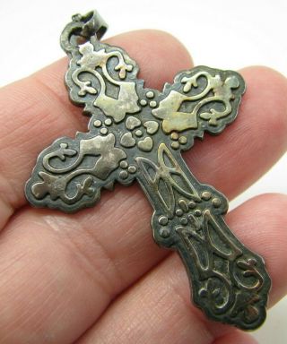 Sterling Silver Vintage Mexico/taxco Chain Necklace Cross Pendant French Design