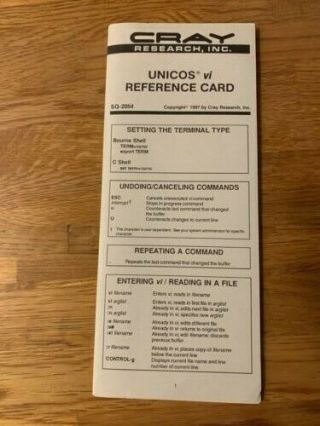 Cray Research Inc Unicos Vi Reference Card Sq - 2054 Copyright 1987