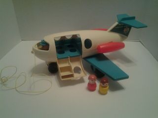 Vintage Fisher Price Little People Airplane Jet Plane Pilot,  2 Peopleturquoise