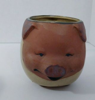 Uctci Japan Stoneware Pottery Pig Face Coffee Mug Cup 3d Vintage 1 Of 2