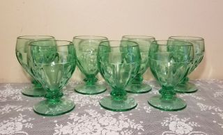 Vintage Green Glass Goblets Water Glasses Mid Century Style Depression Glass