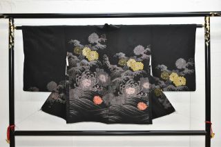 Vintage Silk Kimono Jacket:gorgeous Chrysanthemum/tsunami Wave@yg72