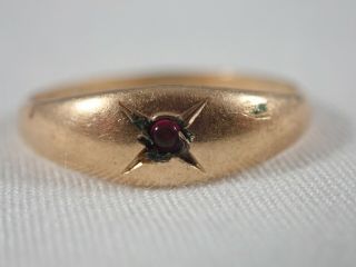 Vintage 1/30 14k Yellow Gold Shell W/ Ruby Chip Baby/pinky Toe Ring Size 3