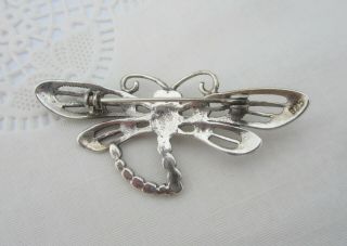 Vintage Sterling Silver & Marcasite Dragonfly Brooch Pin Ruby Red Eyes & Garnet 4