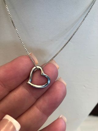 Vintage Sterling Silver Floating Heart Necklace With 16 Inch Box Link Chain