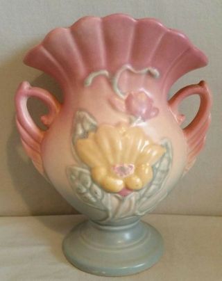 Vintage Hull Pottery Vase Double Handle Magnolia Flower 6 1/4 " W/original Seal