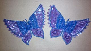 Vintage Pair Purple Sequin Butterfly Motif Trims