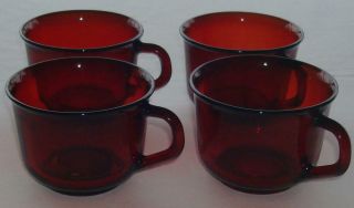 Set Of 4 Vintage Arcoroc France Ruby Red Cranberry Tea Cups