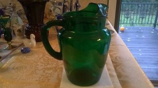 Vintage Emerald Green Anchor Hocking Glass Drinking Pitcher 1950 - 1967