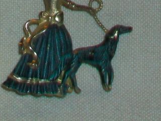 VINTAGE CREED SIGNED STERLING SILVER LADY WALKING BORZOI DOG BROOCH,  1950 ' s 3
