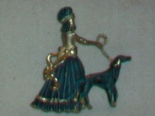 VINTAGE CREED SIGNED STERLING SILVER LADY WALKING BORZOI DOG BROOCH,  1950 ' s 4