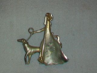 VINTAGE CREED SIGNED STERLING SILVER LADY WALKING BORZOI DOG BROOCH,  1950 ' s 5