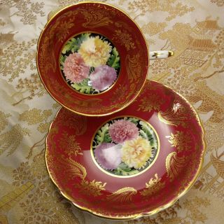 Elegant Vintage Paragon Cup & Saucer Red W/gold Wide Mouth