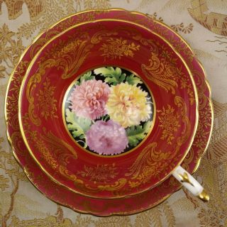 Elegant Vintage Paragon Cup & Saucer Red W/Gold Wide Mouth 3