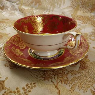 Elegant Vintage Paragon Cup & Saucer Red W/Gold Wide Mouth 4