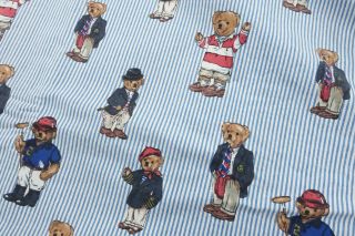 Ralph Lauren Polo Bear Bedsheet Twin Flat Striped Sheet Vintage