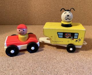Vintage Fisher Price Little People Play Family Car,  Wood Camper
