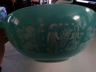 Vintage Pyrex Turquoise 4 Quart Mixing Bowl 444 Rooster Amish Butterprint USA 2