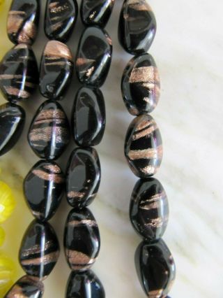 Vintage Black and Rose Gold & Yellow Venetian Murano Glass Beads Necklaces 2