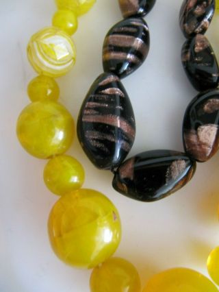 Vintage Black and Rose Gold & Yellow Venetian Murano Glass Beads Necklaces 3