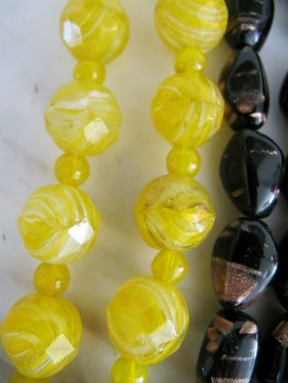 Vintage Black and Rose Gold & Yellow Venetian Murano Glass Beads Necklaces 4