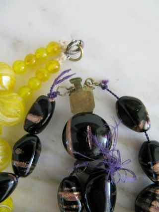 Vintage Black and Rose Gold & Yellow Venetian Murano Glass Beads Necklaces 5