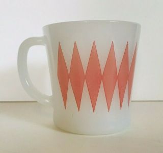 Vintage Pink Diamond D Handle Glasbake Mug Coffee Cup White U.  S.  A Collectible