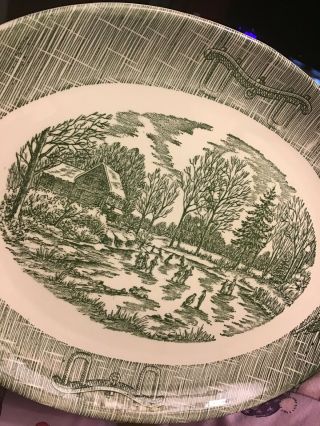 Serving Platter - Vintage (c 1950) “Currier & Ives”,  Green and White China 12 