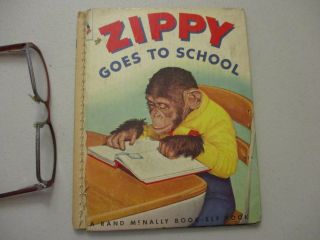 Monkey Funny Humor Children’s Book Elf Zippy Goes to School Vintage 1954 2