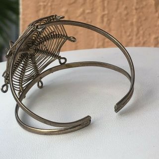 Vintage Detailed Spider & Web Silver Onyx Slave Cuff Bracelet (Alpaca,  Mexico) 2