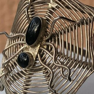 Vintage Detailed Spider & Web Silver Onyx Slave Cuff Bracelet (Alpaca,  Mexico) 4