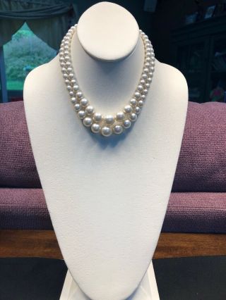 Vintage 1950’s White Double Strand White Pearl Beaded W/ Hook Clasp Marked Japan