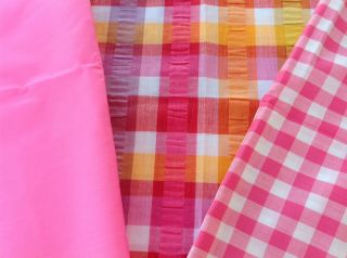 Vintage Fabric,  Cotton,  Plaid Pucker,  Pink Gingham,  35 " Wide X 3/4; 45 " X 1/2