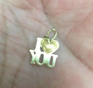 Vintage 14k Yellow Gold Small I Love You Heart Charm Pendant