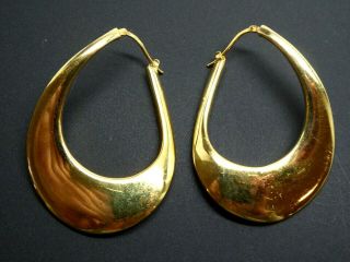 Vintage Italy Sterling Silver 925 Gold Wash Modernist Oval Wavy Hoop Earrings