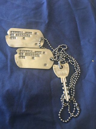 Vintage Korean War Dog Tag Pair With Key