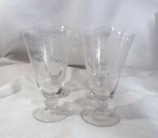 4 Fostoria Romance Iced Tea Tumblers Etched 6” Tall Glassware Glass Vintage