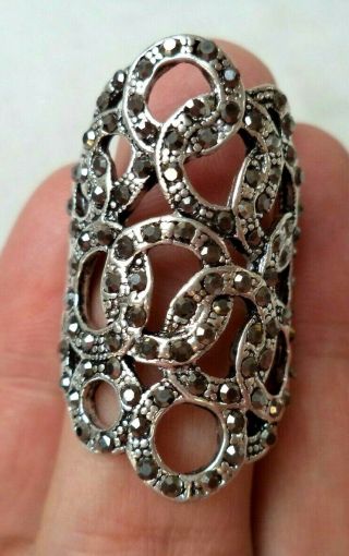Stunning Vintage Estate Marcasite Infinity Ring Silver Tone Sz 8.  5 Ring 2312s