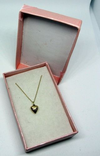 Vintage 14k Yellow Gold Puffed Heart Pendant And Chain 18” Signed B.  A.  B.